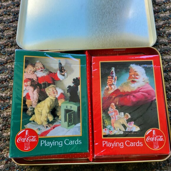 Coca Cola Christmas Santa Playing Cards Tin NEW Nostalgia Coke 1996 Two Decks T8 - Picture 6 of 6